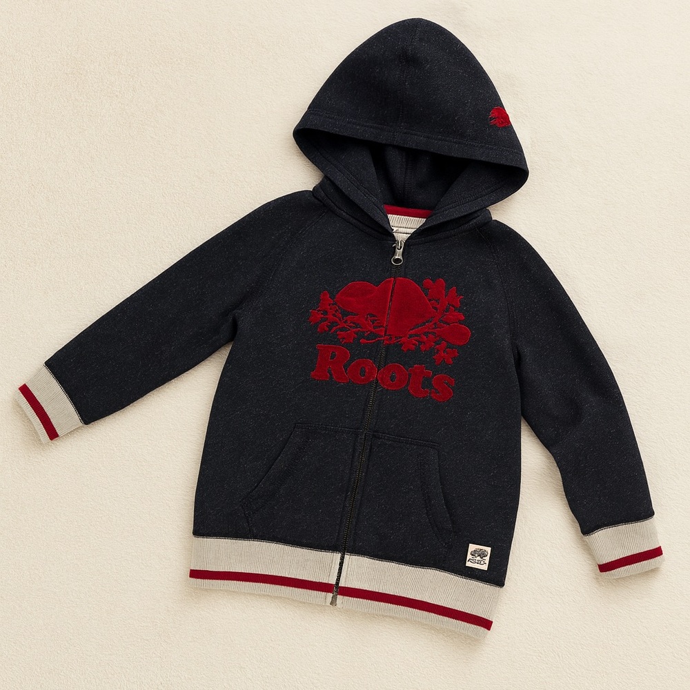 Roots zip hoodie in black and red size youth XL 11-12 years